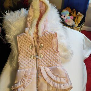 Little Lass Pink Quilted Puffer Vest w/ Faux Fur Hood – Girls Size 5